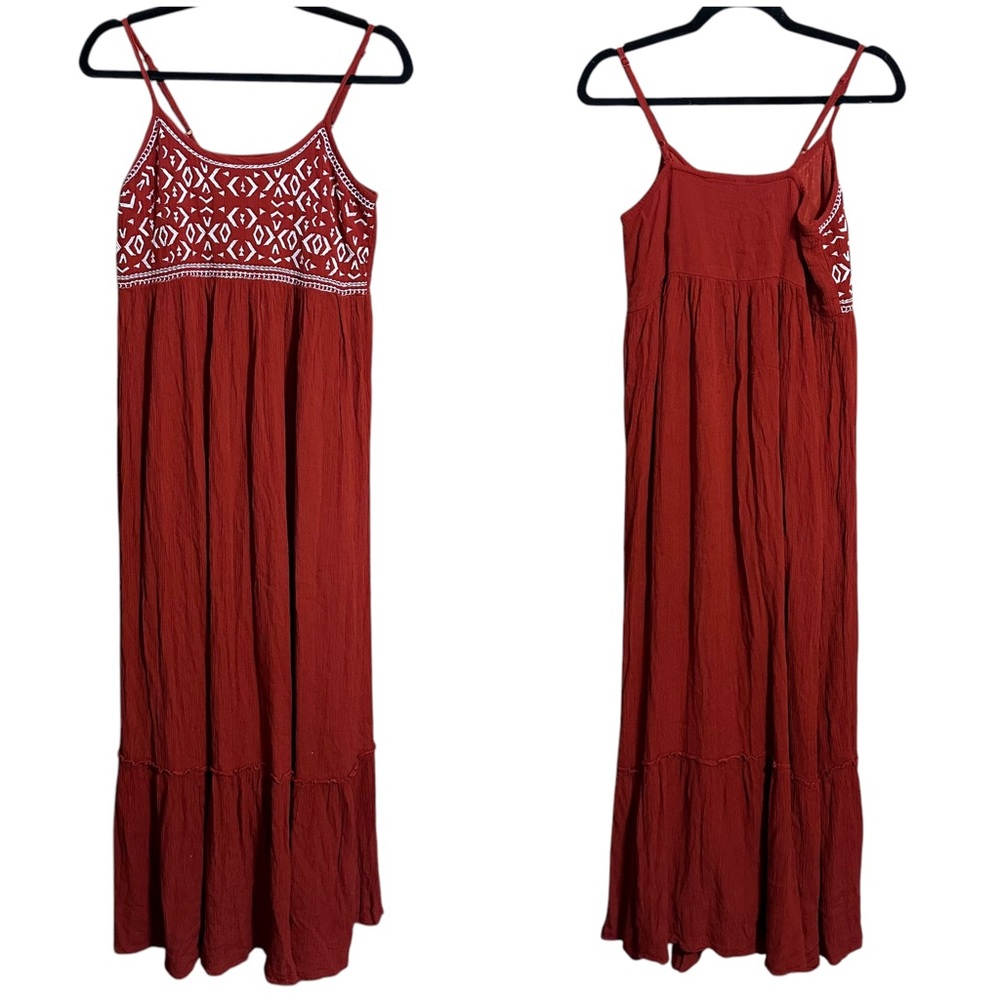 Sim & Sam Embroidered Boho Flowy Southwestern Tank Maxi Summer Beach Dress Small